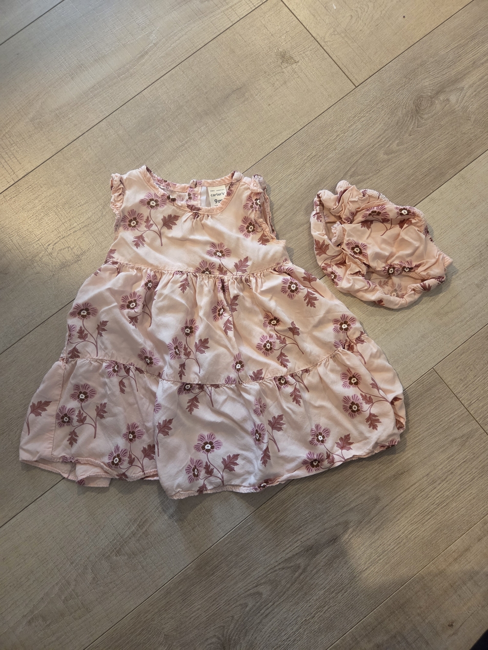 Carter's Blush Pink Floral Tiered Dress with Matching Bloomers